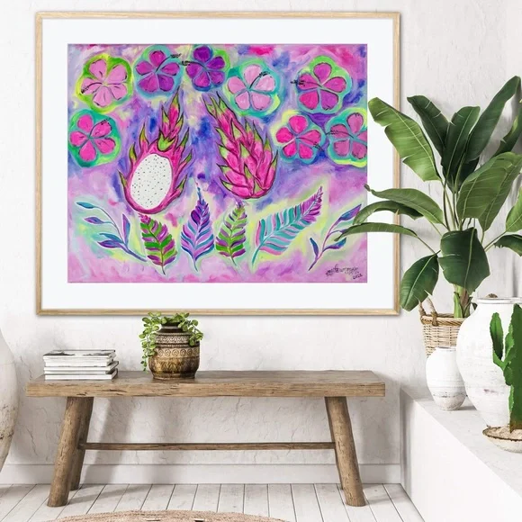 Dragonfruit Hibiscus Fine Art Print Oil Painting beach tropical island decor - Picture 5 of 9